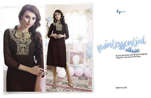 310 BROWN LT NITIA READY MADE GEORGETTE EMBROIDERED KURTI - Asian Party Wear