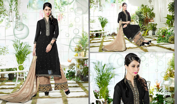 Black & Brown Georgette Dress Semi Stitched Suit - Asian Party Wear