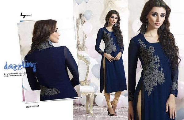 313 BLUE LT NITIA READY MADE GEORGETTE EMBROIDERED KURTI - Asian Party Wear