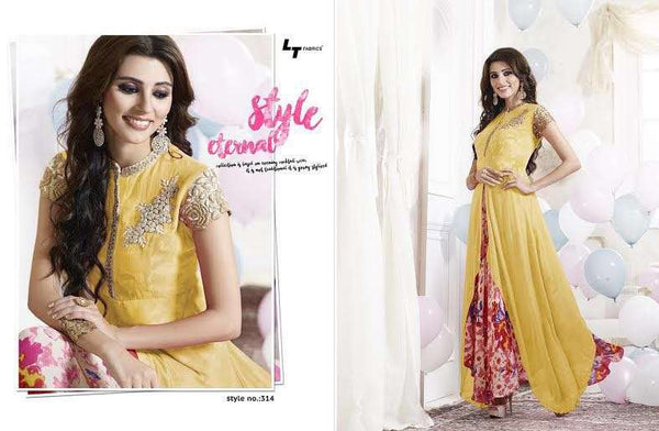 314 YELLOW LT NITIA READY MADE GEORGETTE EMBROIDERED KURTI - Asian Party Wear