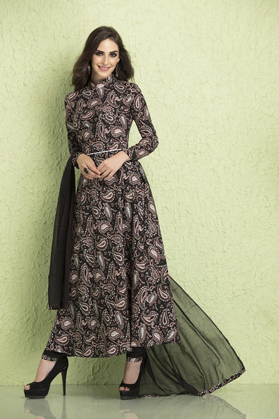 AC-126 BLACK PRINTED CIRCULAR READY MADE DRESS - Asian Party Wear