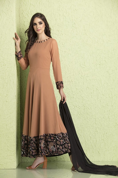 AC-129 LARK BEIGE GEORGETTE AND CREPE CIRCULAR READY MADE SUIT - Asian Party Wear