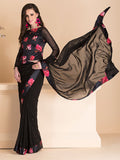 ACS-13 BLACK FLORAL EMBELLISHED SAREE WITH READY STITCHED BLOUSE - Asian Party Wear