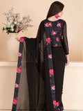 ACS-13 BLACK FLORAL EMBELLISHED SAREE WITH READY STITCHED BLOUSE - Asian Party Wear