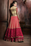 4303 CREAM AND PINK "CELEBRITY ISSUE” FLOOR LENGTH EMBROIDERED ANARKALI SUIT - Asian Party Wear