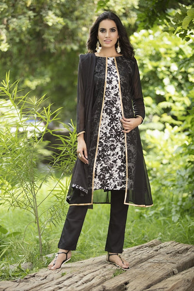 AC-140 BLACK JACKET STYLE PRINTED READY MADE DRESS - Asian Party Wear