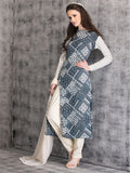 BLUE DRESS BOX PRINT DESIGNER SUIT - Asian Party Wear