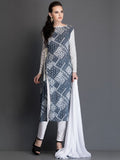 BLUE DRESS BOX PRINT DESIGNER SUIT - Asian Party Wear