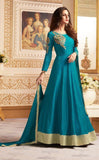 SKY BLUE FLOOR LENGTH READY MADE WEDDING WEAR ANARKALI DRESS - Asian Party Wear