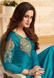 SKY BLUE FLOOR LENGTH READY MADE WEDDING WEAR ANARKALI DRESS - Asian Party Wear