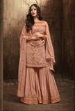 SALMON COLOUR BEST SELLING INDIAN GHARARA SEMI STITCHED SUIT ( DELIVERY IN 2 WEEKS ) - Asian Party Wear