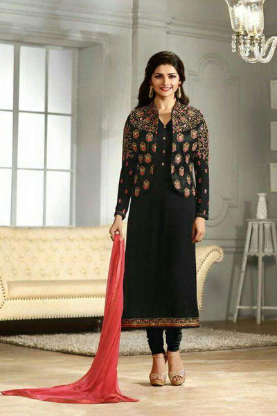 K4113 BLACK KASEESH PRACHI-21 JACKET STYLE SALWAR KAMEEZ SUIT - Asian Party Wear