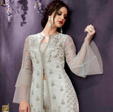 25008 CREAM HEAVY EMBROIDERED INDIAN WEDDING SALWAR SUIT - Asian Party Wear