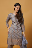 SLEET GREY BROCADE PRINTED ETHNIC SALWAR SUIT - Asian Party Wear