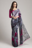 STUNNING GREY AND PLUM PRINTED SAREE - Asian Party Wear