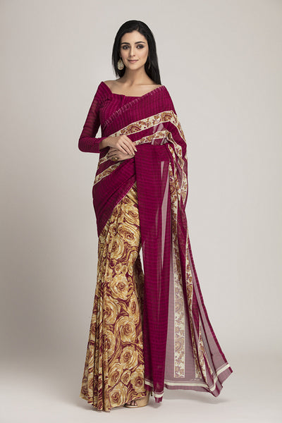 PLUM PRINTED INDIAN SAREE - Asian Party Wear