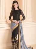 ASH GREY AND BLACK CONTRAST DESIGNER SAREE - Asian Party Wear