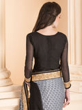 ASH GREY AND BLACK CONTRAST DESIGNER SAREE - Asian Party Wear