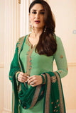 6274 PALE GREEN KASEESH KAREENA KAPOOR SATIN GEORGETTE SUIT WITH HEAVY WORK DUPATTA - Asian Party Wear