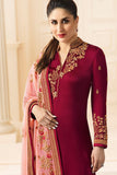 6276 MAROON KASEESH KAREENA KAPOOR SATIN GEORGETTE SUIT WITH HEAVY WORK DUPATTA - Asian Party Wear