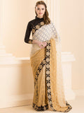 GOLD BEIGE OMBRE SAREE WITH STITCHED BLACK BLOUSE - Asian Party Wear