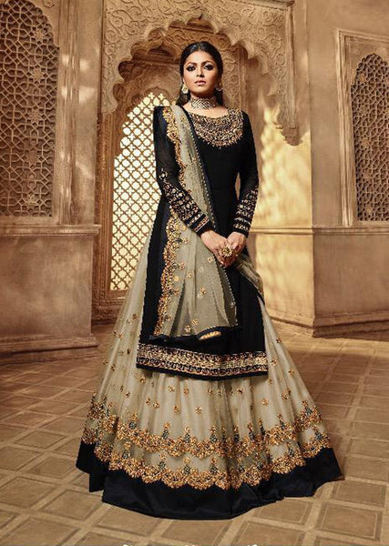 BLACK INDIAN WEDDING UNSTITCHED LEHEGNA SUIT - Asian Party Wear