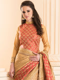 ZACS-28 PEACH BROCADE SAREE WITH MATCHING BLOUSE - Asian Party Wear