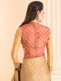 ZACS-28 PEACH BROCADE SAREE WITH MATCHING BLOUSE - Asian Party Wear