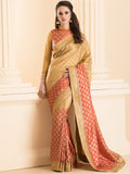 ZACS-28 PEACH BROCADE SAREE WITH MATCHING BLOUSE - Asian Party Wear