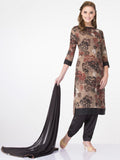 Black & Brown Printed Polyester Readymade Salwar Suit - Asian Party Wear