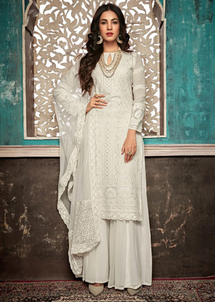 White Indian Festive Wear Gharara Dress - Asian Party Wear