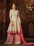 CREAM AND PINK INDIAN WEDDING GHARARA AND LEHENGA STYLE DRESS - Asian Party Wear