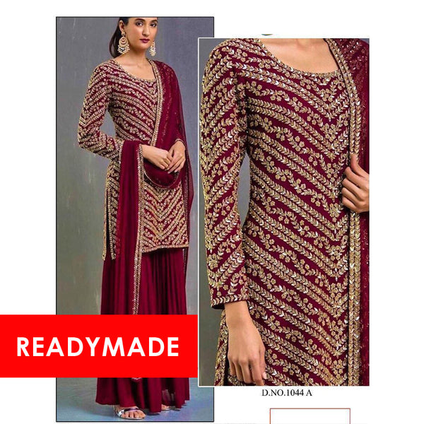 Fired Brick Maroon Embroidered Readymade Salwar Suit - Asian Party Wear