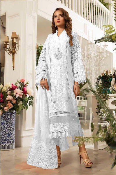 Brilliant White Organza Unstitched 3pcs Suit - Asian Party Wear