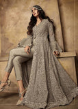 GREY HEAVY EMBROIDERED WEDDING ANARKALI BRIDESMAID DRESS - Asian Party Wear