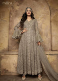 GREY HEAVY EMBROIDERED WEDDING ANARKALI BRIDESMAID DRESS - Asian Party Wear