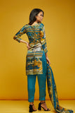 Teal Blue Printed Silk Ethnic Salwar Kameez - Asian Party Wear