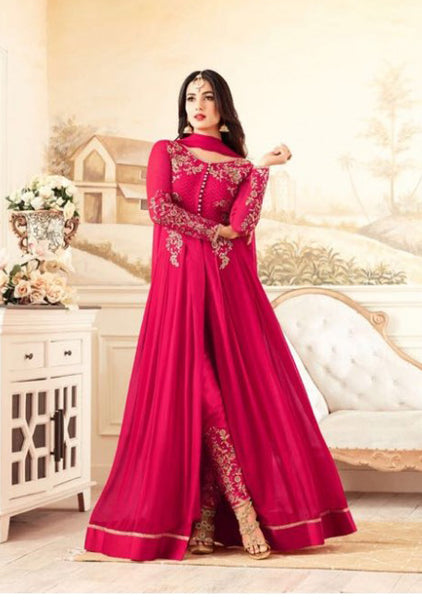 4604 BURGUNDY MAISHA DESIGNER WEDDING WEAR SLIT STYLE ANARKALI DRESS - Asian Party Wear