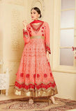 Indian Maxi Coral Peach Party Evening Wedding Anarkali Suit (Ready Made XXL ) - Asian Party Wear