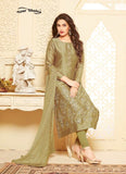 OLIVE GREEN EMBROIDERED READY MADE SALWAR SUIT - Asian Party Wear