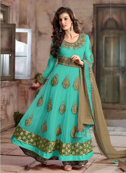 4105-E GREEN RANI DESIGNER ANARKALI DRESS - Asian Party Wear