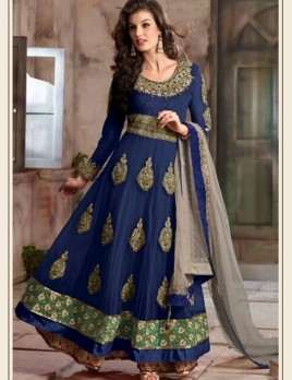 4105-F BLUE RANI DESIGNER ANARKALI DRESS - Asian Party Wear