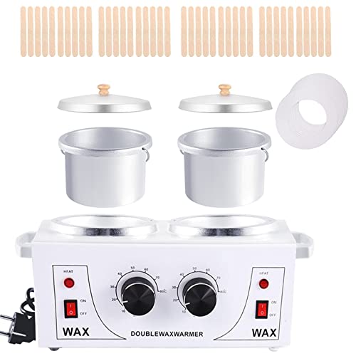 DAORDAER Wax Warmer Professional Electric Wax Heater Hair Removal Adjustable Temperature Machine Facial Skin Body Hair Removal Tool Salon Hot SPA Wax Pot with 40PCS Wood Sticks (Double Wax Warmer)