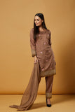 Tawny Birch Brown Embroidered Pakistani Street Style Salwar Kameez - Asian Party Wear