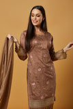 Tawny Birch Brown Embroidered Pakistani Street Style Salwar Kameez - Asian Party Wear