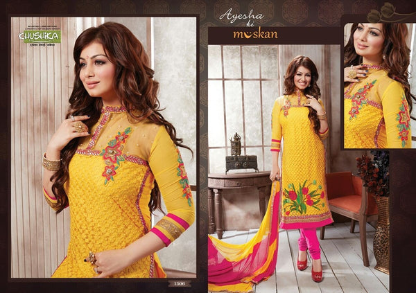 KH1510 YELLOW AYESHA TAKIA MUSKAN SEMI STITCHED SALWAR KAMEEZ SUIT - Asian Party Wear