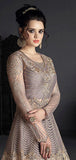 SILVER GREY HEAVY EMBROIDERED INDIAN WEDDING GOWN - Asian Party Wear