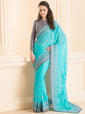 BISCAY GREEN & ASH GREY DESIGNER PARTY SAREE - Asian Party Wear