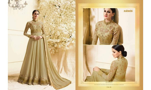 Z-302 TAN ZUBEDA INDIAN DESIGNER GEORGETTE ANARKALI SUIT - Asian Party Wear