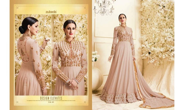 Z-301 LIGHT CORAL ZUBEDA INDIAN GEORGETTE ANARKALI SUIT - Asian Party Wear